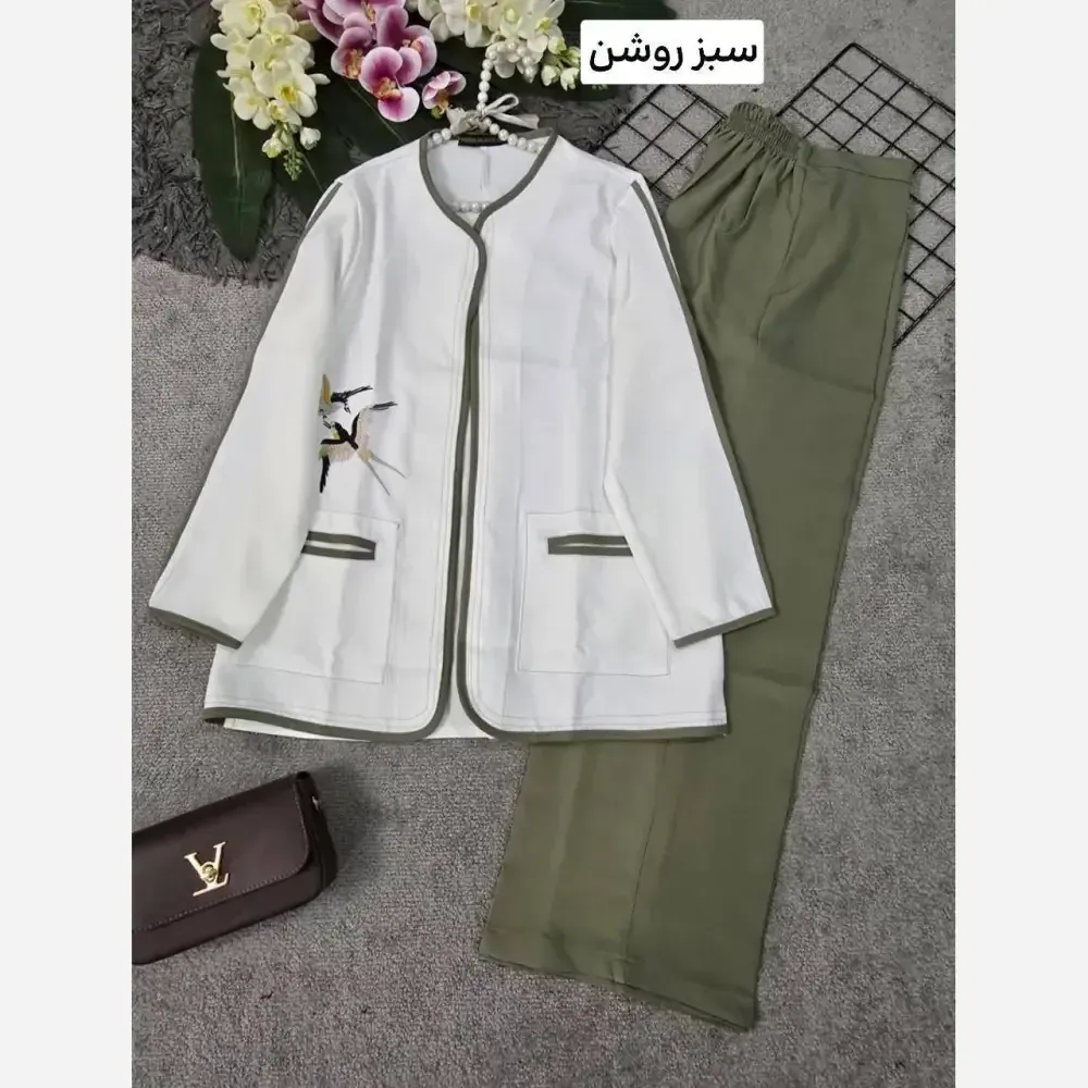 کت شلوار زنانه پرستو مازراتی درجه یک سبز روشن فری سایز تا 46