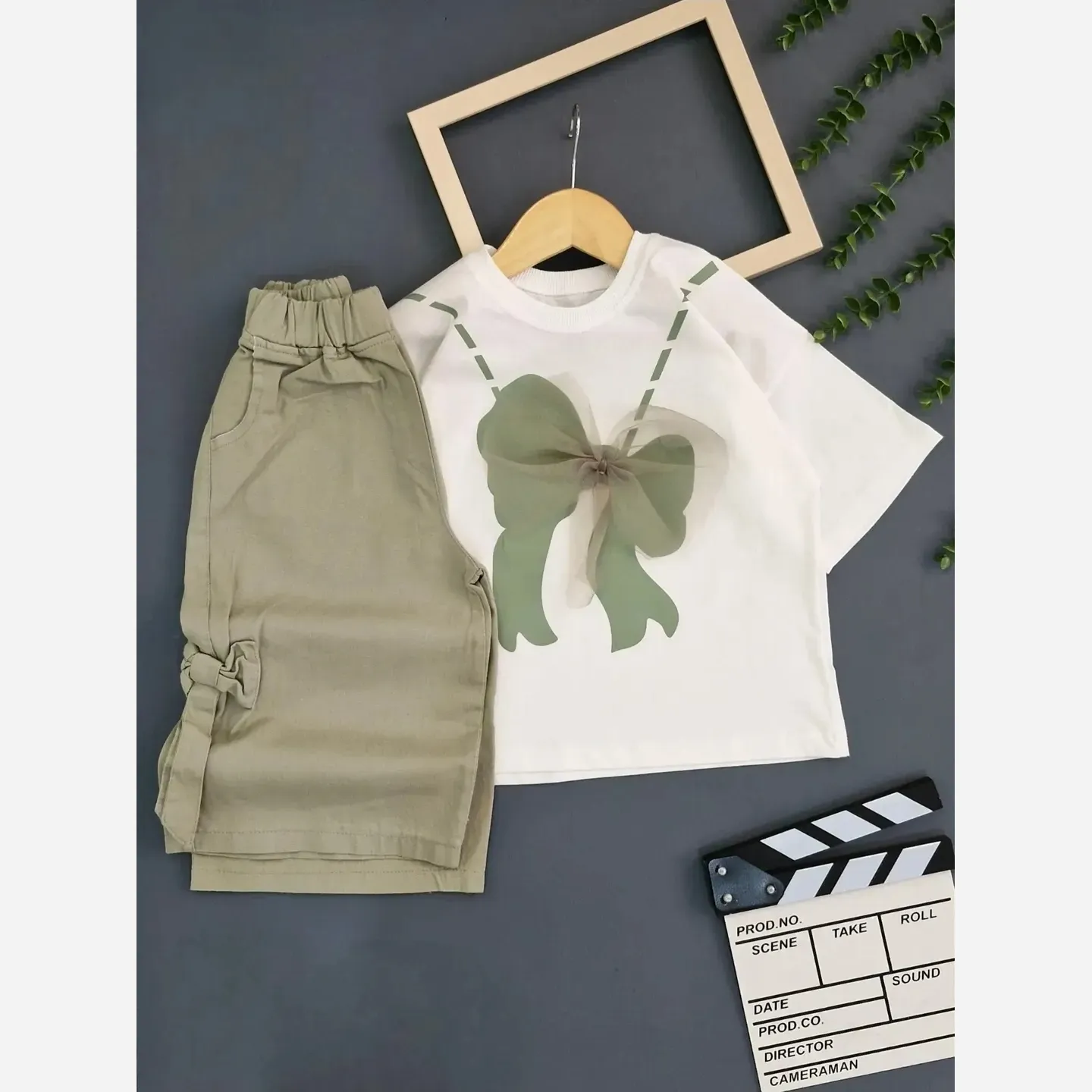 ست تیشرت و شلوار دخترانه جین سایز 40 تا 65 جنس پنبه و کتان طرح پاپیون