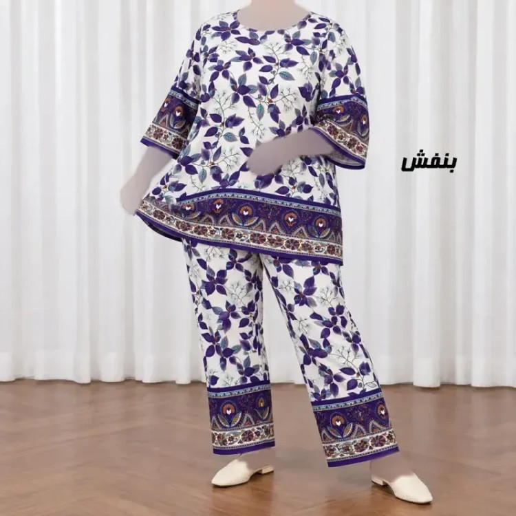 ست بلوز شلوار نخی زنانه و دخترانه فری سایز چهارفصل