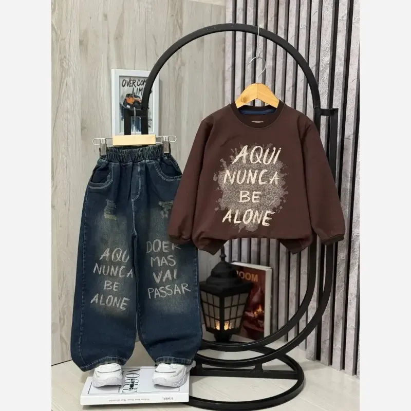 ست دورس بلوز شلوار جین بچگانه مدل نیم بگ سایز 35 تا 50