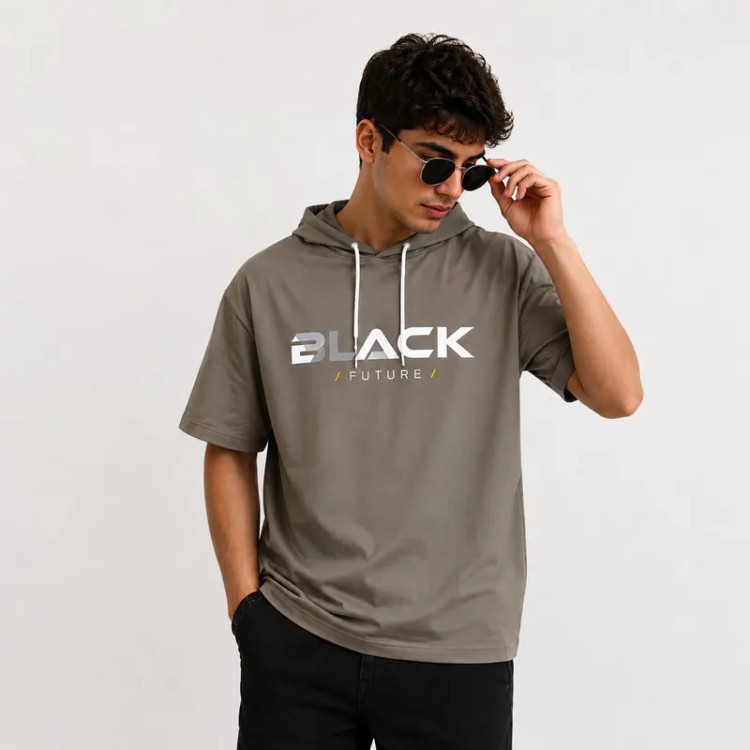 تی شرت کلاه دار مردانه پنبه ای طرح حروف