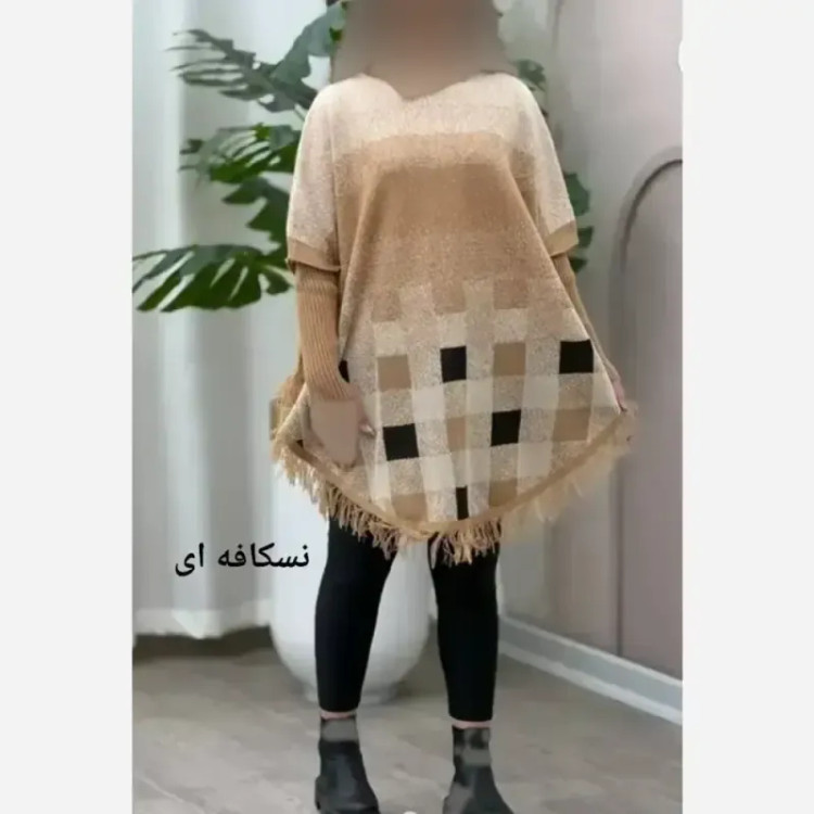 پانچ بافت طرح برفی زنانه آستین کشبافت فری سایز پاییزه و زمستانه